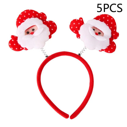 5Pcs Lovely Plastic+Cloth Christmas Headband Hair Hoop Cute Xmas Headwear Photo Props