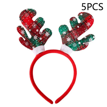 5Pcs Lovely Plastic+Cloth Christmas Headband Hair Hoop Cute Xmas Headwear Photo Props