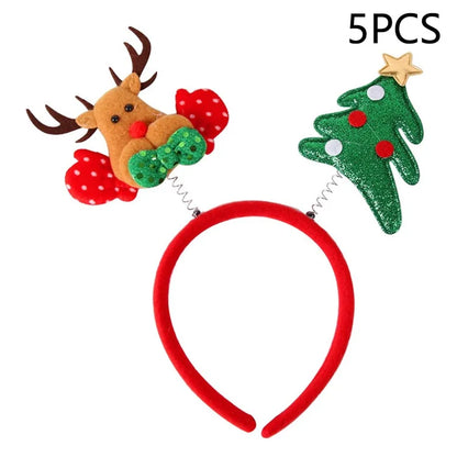 5Pcs Lovely Plastic+Cloth Christmas Headband Hair Hoop Cute Xmas Headwear Photo Props