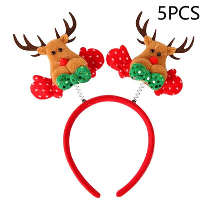 5Pcs Lovely Plastic+Cloth Christmas Headband Hair Hoop Cute Xmas Headwear Photo Props