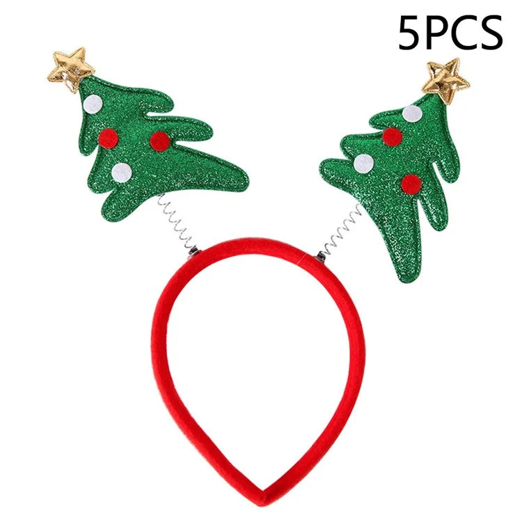 5Pcs Lovely Plastic+Cloth Christmas Headband Hair Hoop Cute Xmas Headwear Photo Props