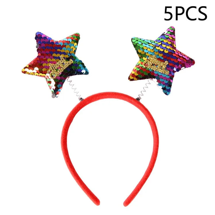 5Pcs Lovely Plastic+Cloth Christmas Headband Hair Hoop Cute Xmas Headwear Photo Props