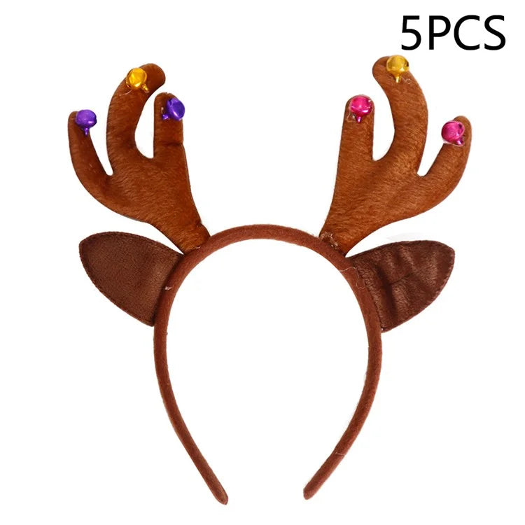 5Pcs Lovely Plastic+Cloth Christmas Headband Hair Hoop Cute Xmas Headwear Photo Props