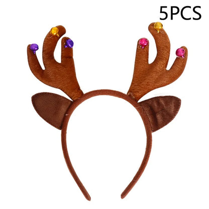 5Pcs Lovely Plastic+Cloth Christmas Headband Hair Hoop Cute Xmas Headwear Photo Props