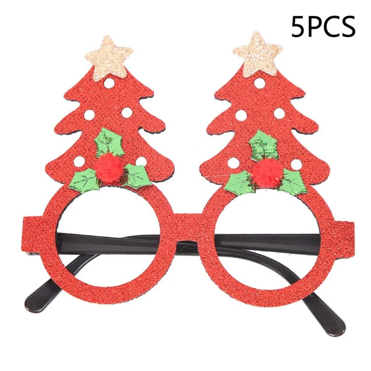 5Pcs / Set Adults Kids Christmas Glasses Xmas Tree Hat Plastic Eyeglasses Party Supply