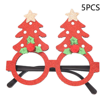 5Pcs / Set Adults Kids Christmas Glasses Xmas Tree Hat Plastic Eyeglasses Party Supply