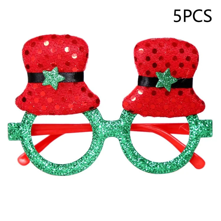 5Pcs / Set Adults Kids Christmas Glasses Xmas Tree Hat Plastic Eyeglasses Party Supply