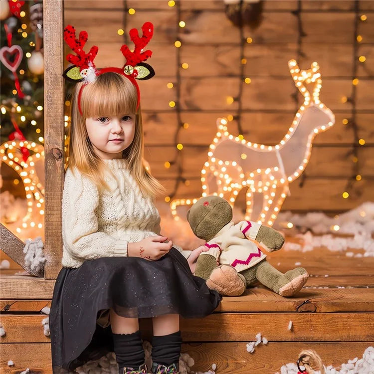 2Pcs Christmas Hair Hoop Glitter Sequins Antler Headband Xmas Party Costume Headwear with Tinsel