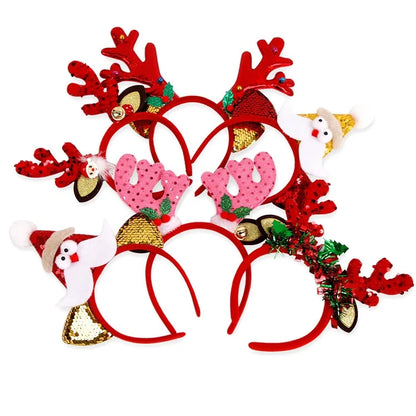 2Pcs Christmas Hair Hoop Glitter Sequins Antler Headband Xmas Party Costume Headwear with Tinsel