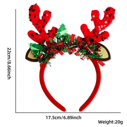 2Pcs Christmas Hair Hoop Glitter Sequins Antler Headband Xmas Party Costume Headwear with Tinsel