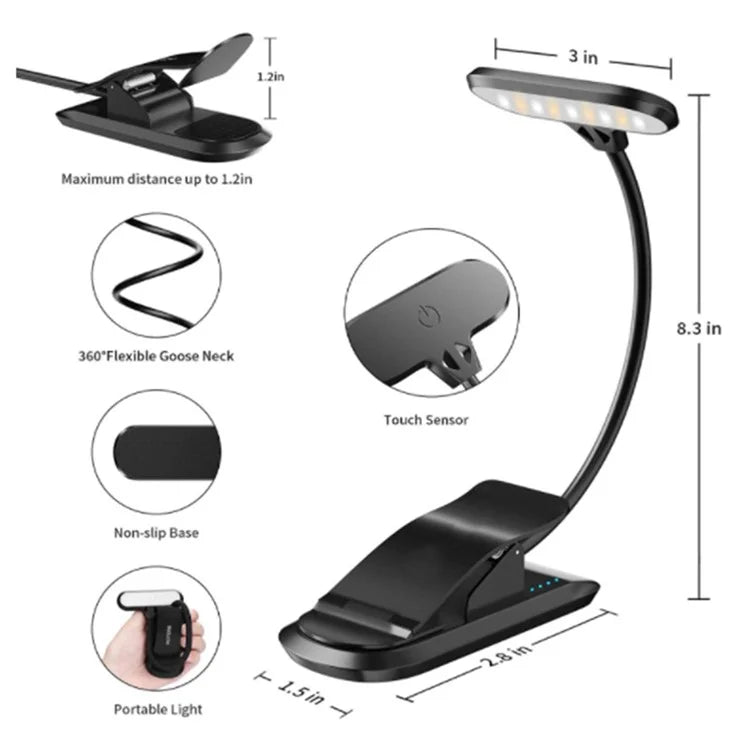 8034 Clip-on Reading Light 360 Degree Gooseneck Stepless Dimming Table Lamp