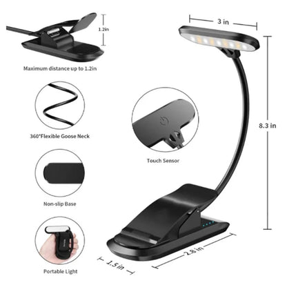 8034 Clip-on Reading Light 360 Degree Gooseneck Stepless Dimming Table Lamp