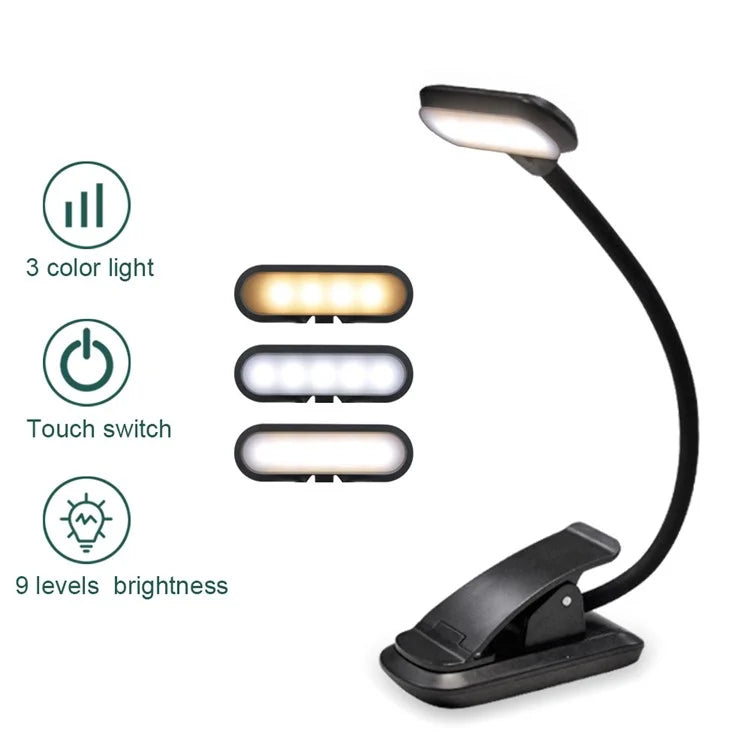 8034 Clip-on Reading Light 360 Degree Gooseneck Stepless Dimming Table Lamp