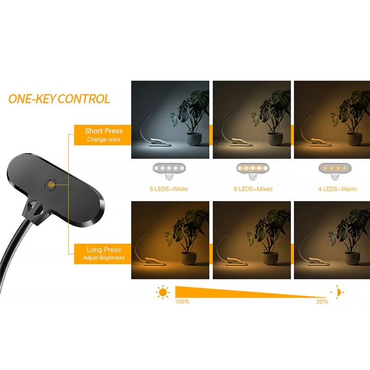 8034 Clip-on Reading Light 360 Degree Gooseneck Stepless Dimming Table Lamp