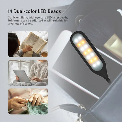 CN1001 Rechargeable LED Clip-on Book Light 3 Color Temperature ABS Reading Lamp