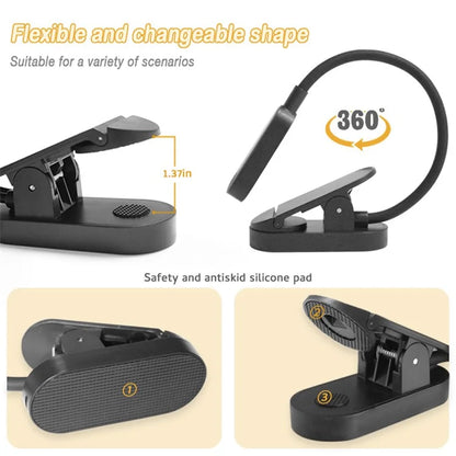 ST-8036 Rechargeable Clip-on LED Light 3 Color Temperature Dimmable ABS Reading Lamp