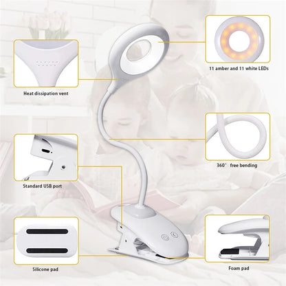 ST-8030 Clip-on LED Light 3 Color Temperature Touch Control Rechargeable ABS Reading Lamp