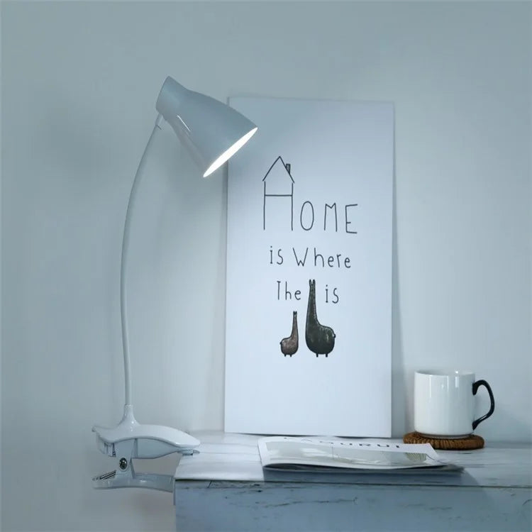 ST-8018F Flexible Hose Clip Base LED Table Light 3 Brightness USB Charging Student Reading Lamp