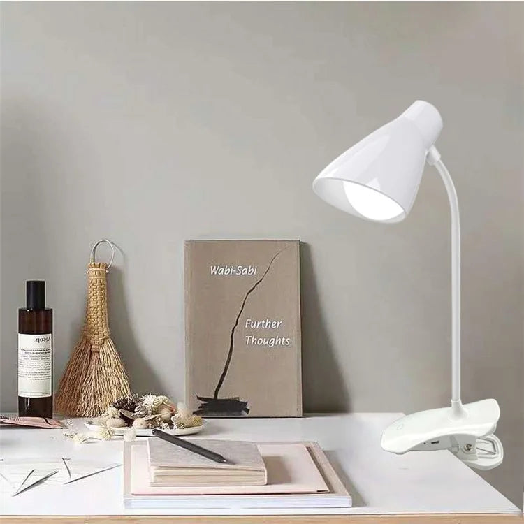 ST-8018F Flexible Hose Clip Base LED Table Light 3 Brightness USB Charging Student Reading Lamp