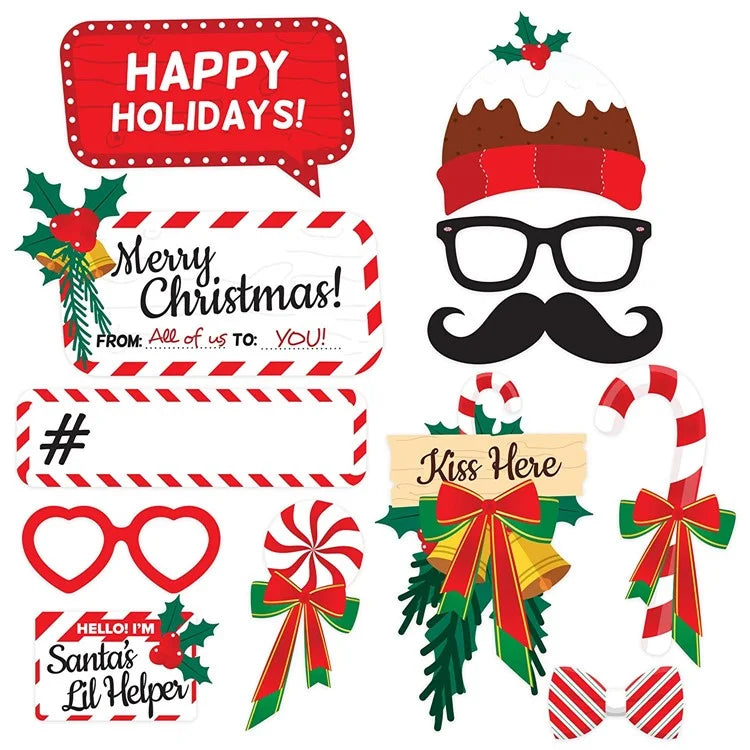 38Pcs / Set Christmas Photo Props Kit Santa Hat Lips Beard Glasses Birthday Party Supplies