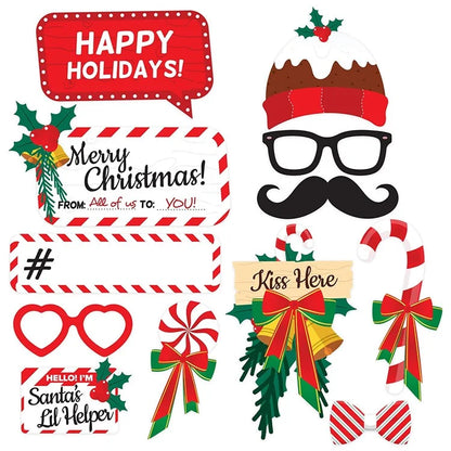 38Pcs / Set Christmas Photo Props Kit Santa Hat Lips Beard Glasses Birthday Party Supplies