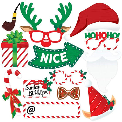 38Pcs / Set Christmas Photo Props Kit Santa Hat Lips Beard Glasses Birthday Party Supplies