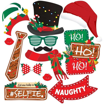 38Pcs / Set Christmas Photo Props Kit Santa Hat Lips Beard Glasses Birthday Party Supplies