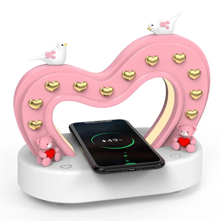 TB-109SW Heart Shape Bluetooth Speaker Table Lamp 5W Wireless Charging Night Light