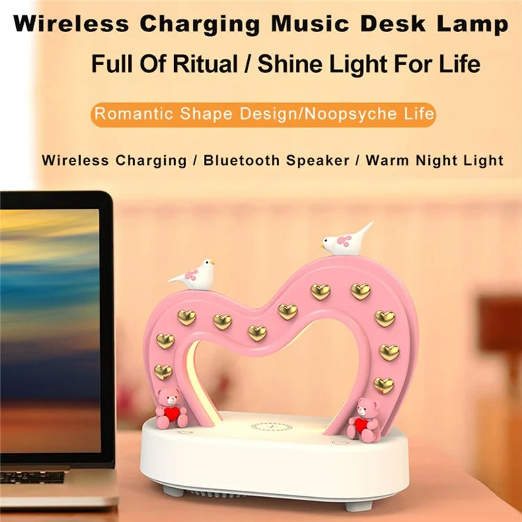 TB-109SW Heart Shape Bluetooth Speaker Table Lamp 5W Wireless Charging Night Light