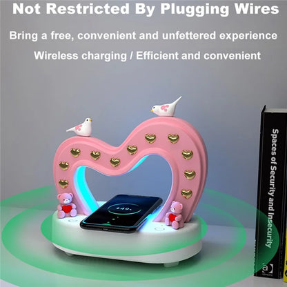 TB-109SW Heart Shape Bluetooth Speaker Table Lamp 5W Wireless Charging Night Light