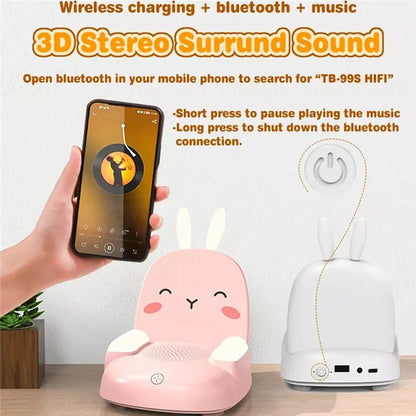 TB-99S Cute Rabbit Shape Night Light with Bluetooth Speaker Ambient Light 7 Color Table Lamp