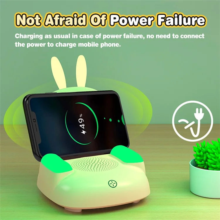 TB-99SLIWBT Rabbit Design 7 Color Ambient Light Bluetooth Speaker Night Light Table Lamp with 15W Wireless Charging