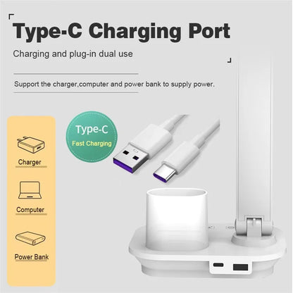 TB-87SLI Battery Powered Folding LED Light 3 Color Temperature Stepless Dimming Night Light with Pen Holder