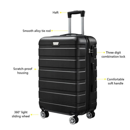 24-Inch Checked Luggage Case Pull Trolley Bag Suitcase Baggage, 39x26x64cm