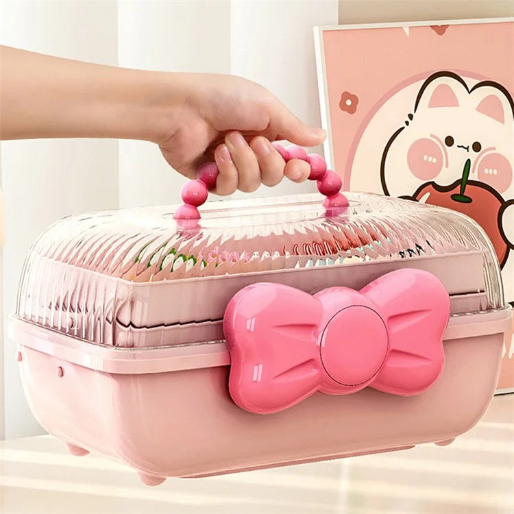 Bowknot Design Hair Accessories PP Storage Box Desktop Cute Children Hairpin Jewelry Dustproof Case