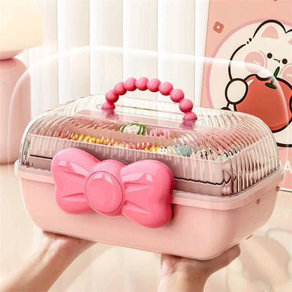 Bowknot Design Hair Accessories PP Storage Box Desktop Cute Children Hairpin Jewelry Dustproof Case