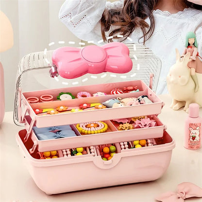 Bowknot Design Hair Accessories PP Storage Box Desktop Cute Children Hairpin Jewelry Dustproof Case