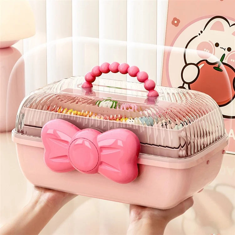 Bowknot Design Hair Accessories PP Storage Box Desktop Cute Children Hairpin Jewelry Dustproof Case