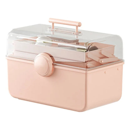 Size XL Desktop Cosmetics PP Storage Box Clear Lid Dustproof Makeup Organizer with Handle