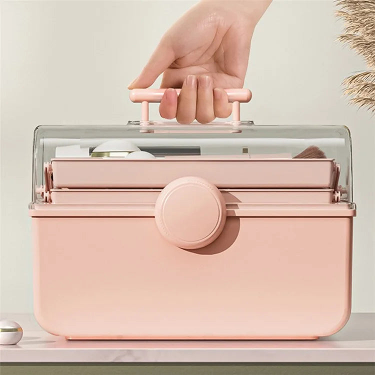 Size XL Desktop Cosmetics PP Storage Box Clear Lid Dustproof Makeup Organizer with Handle
