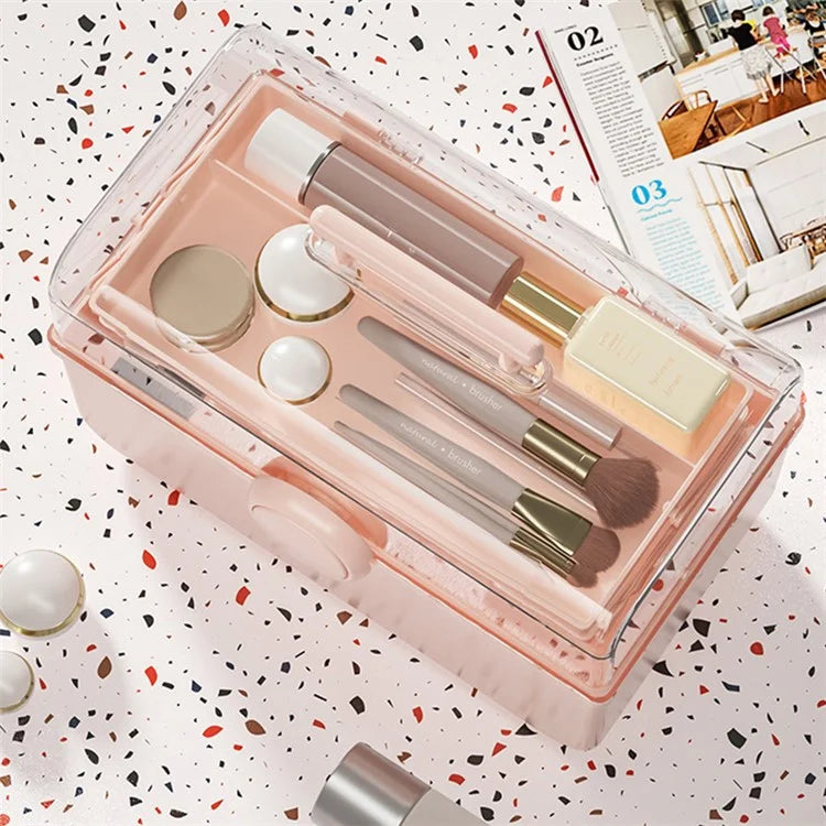 Size XL Desktop Cosmetics PP Storage Box Clear Lid Dustproof Makeup Organizer with Handle