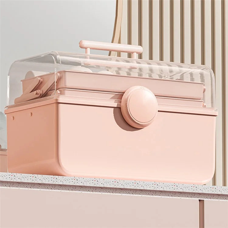 Size XL Desktop Cosmetics PP Storage Box Clear Lid Dustproof Makeup Organizer with Handle