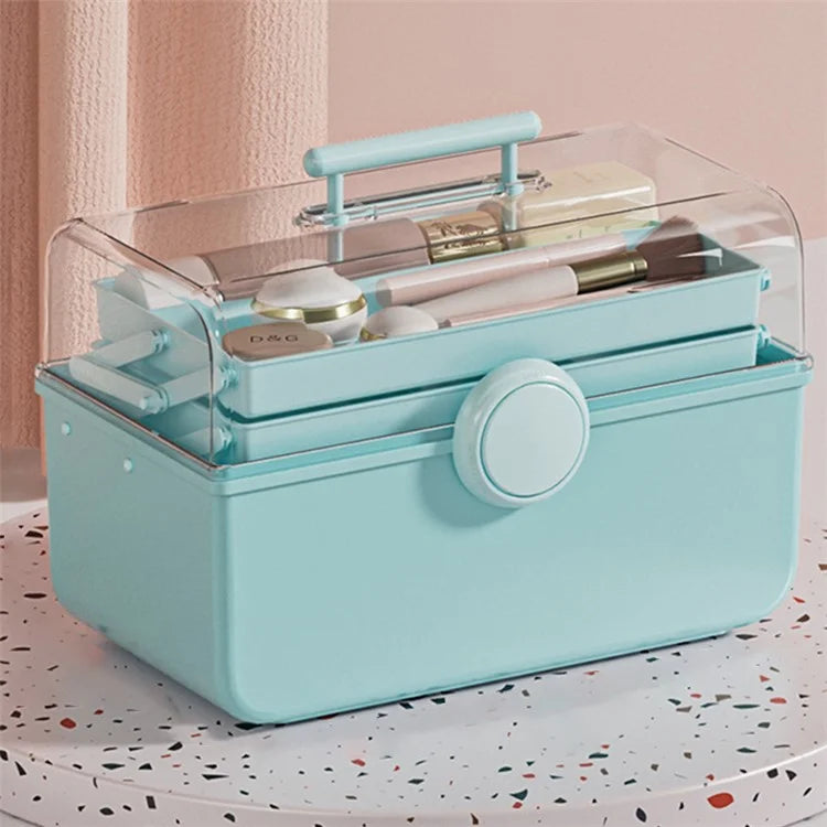 Size XL Desktop Cosmetics PP Storage Box Clear Lid Dustproof Makeup Organizer with Handle