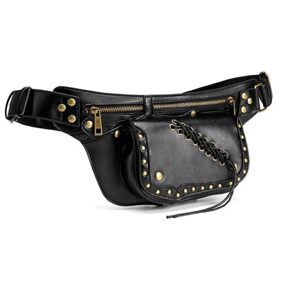 FBG016BK Medieval Punk PU Leather Crossbody Bag Metal Rivet Decor Chest Bag