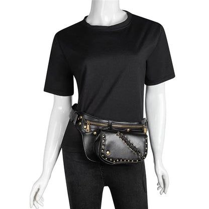 FBG016BK Medieval Punk PU Leather Crossbody Bag Metal Rivet Decor Chest Bag