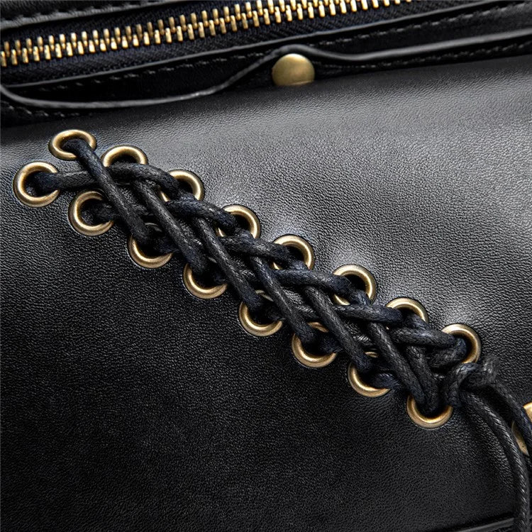 FBG016BK Medieval Punk PU Leather Crossbody Bag Metal Rivet Decor Chest Bag