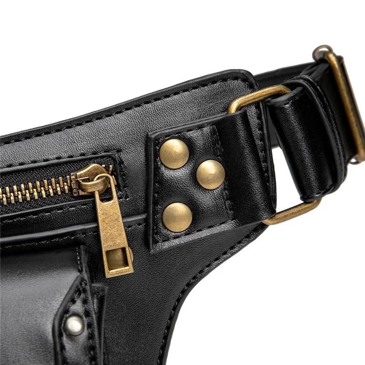FBG016BK Medieval Punk PU Leather Crossbody Bag Metal Rivet Decor Chest Bag