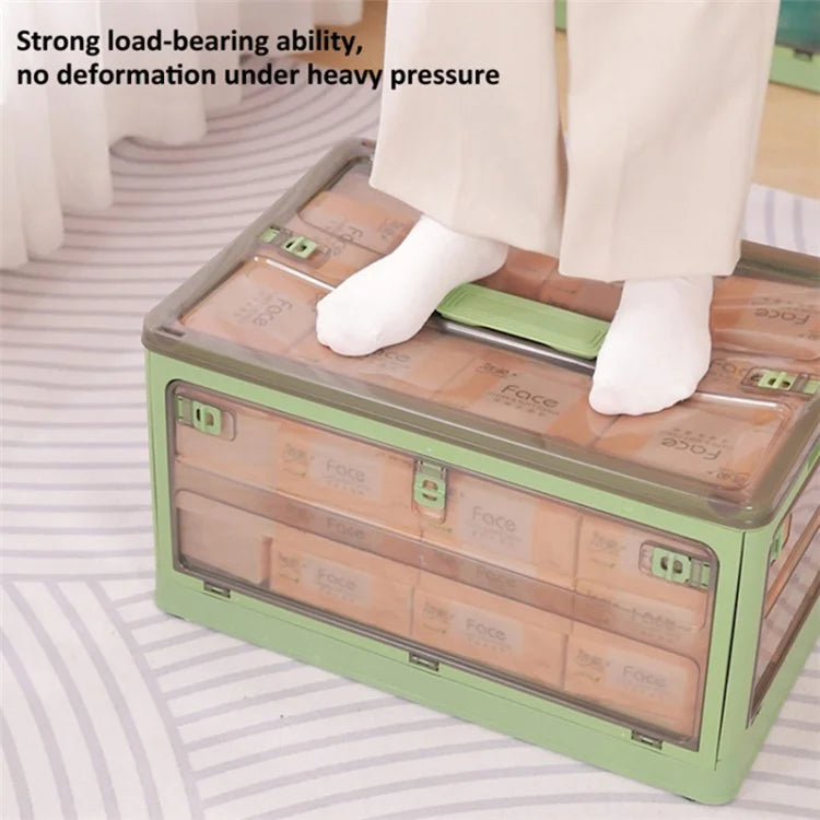 48 x 33.5 x 26cm 5-Sided Doors Folding Storage Box PP Household Organizer Container, Size: M / Wood Lid