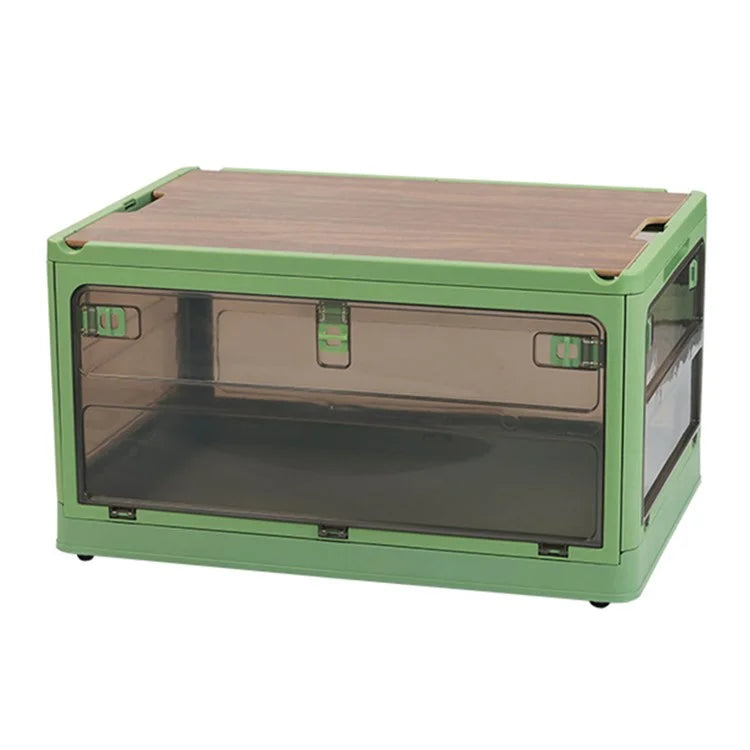 37 x 26.5 x 22cm Folding Storage Box for Home, 5-Sided Doors PP Storage Bin, Size: S / Wood Lid