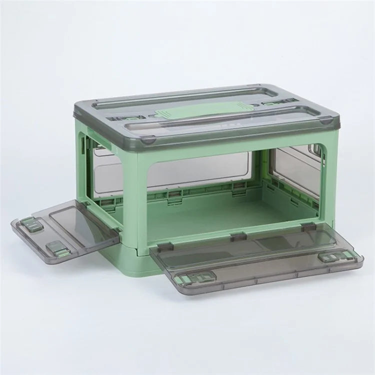 37 x 26.5 x 22cm Folding Storage Box for Home, 5-Sided Doors PP Storage Bin, Size: S / Wood Lid